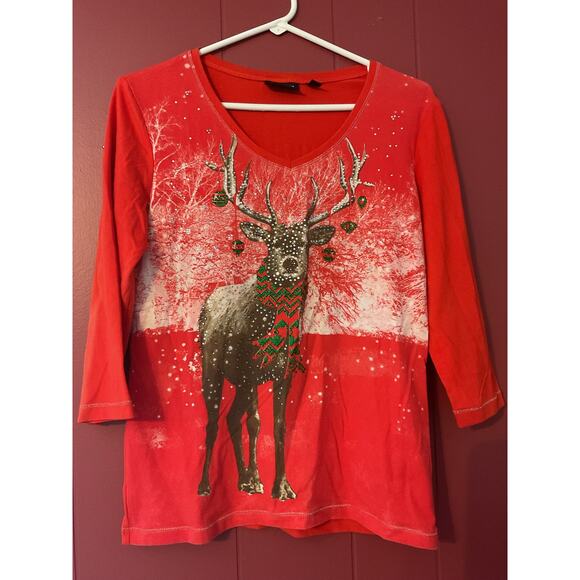 Onque Casual Size Small Sparkly Deer Top - Picture 9 of 9